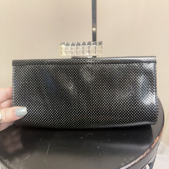 Steve Madden Black Clear Lucite Closure Silver Chain Shoulder Bag Clutch - Picture 5 of 11